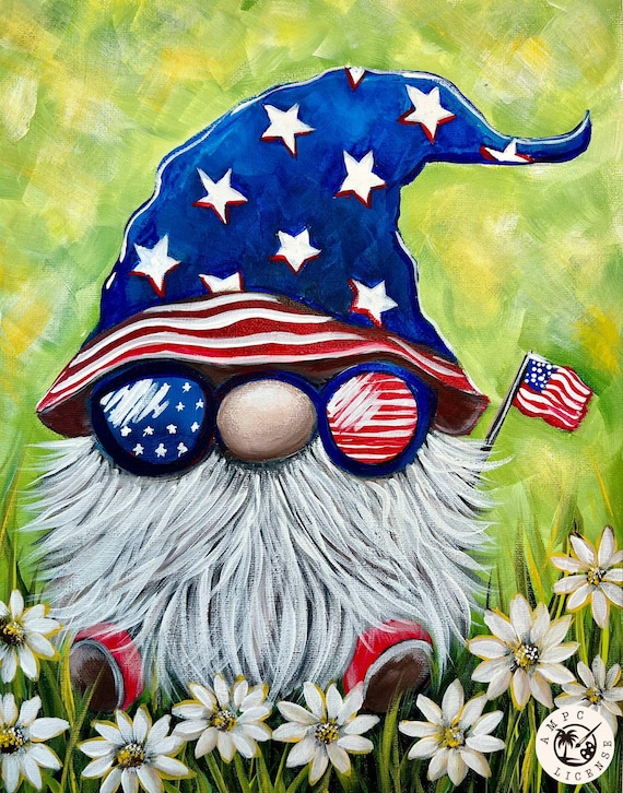 Patriotic Gnome Paint Party Kit, Acrylic Paints, Brushes, Disposable Apron, Beginner Friendly Paint and Sip, Easy and Fun