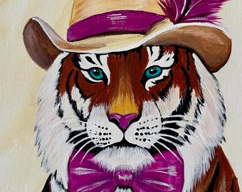 Tiger Paint Party Kit, Instructions Included, Acrylic Paints and Brushes, Disposable Apron, Sample Photo