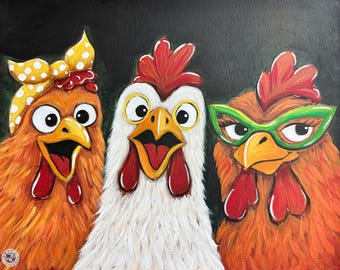 3 Hens Paint Party Kit or Wood Door Hanger, Beginner Acrylic Painting Fun