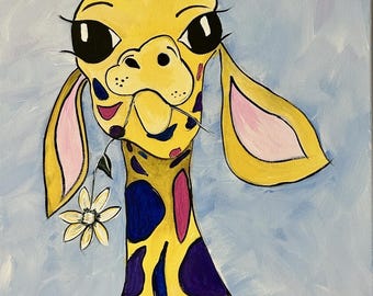 Giraffe Paint Party Kit, Preprinted Canvas, Acrylic Paints, Beginner Friendly Sip