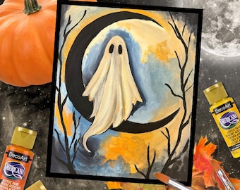 Halloween Ghost Moonlite Paint Party Kit, Preprinted Canvas, Acrylics, Brushes