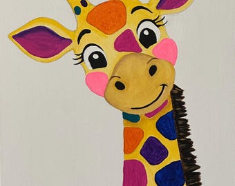 Whimsical Giraffe Paint Party Kit, Beginner Acrylic Painting Project, Preprinted Canvas (11x14)