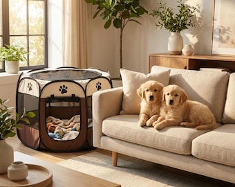 Portable Indoor & Outdoor Dog Fence - Foldable Pet Playhouse with Zipper - Breathable Dog Kennel Tent - Puppy Hideaway - Travel Pet Shelter