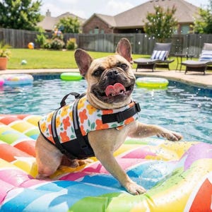 Chaleco salvavidas floral para perros – Chaleco de natación con estampado de flores naranjas y amarillas, hebillas de seguridad