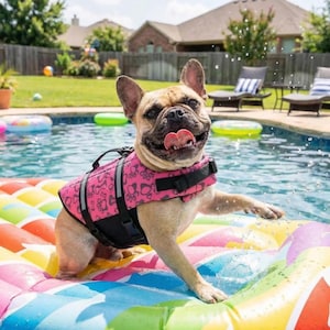 Chaleco salvavidas rosa con estampado de huellas de perro – Chaleco de natación con estampado de huesos, flotador reflectante de seguridad