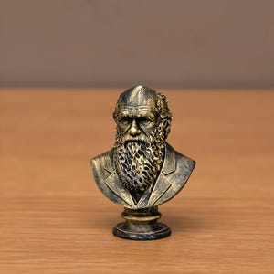 Busto de Charles Darwin hecho a mano, escultura de resina con polvo de mármol / Figura de evolución 8 x 14 cm, estatua de científico / regalo de coleccionista, decoración de arte biológico