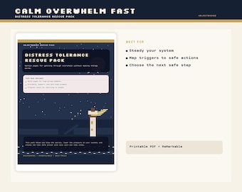 Werkbladen voor noodtolerantie | Ondersteuning voor overweldiging en paniek Afdrukbare pdf | Opmerkelijk: