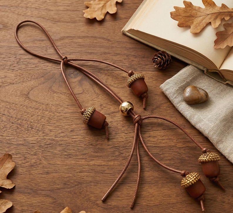 Acorn Bag Charm, Autumn Keychain, Leather Tassel Charm, Rustic Woodland Accessory, Fall Aesthetic Keyring, Nature Inspired Charm image 3