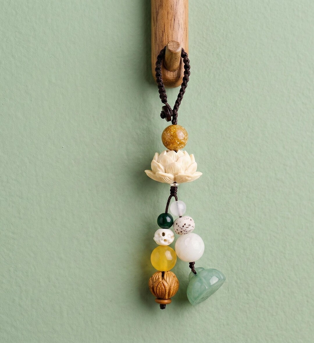 Zen Keychain Lotus Flower Bag Charm, Natural Stone Keychain, Zen Aesthetic Charm ...