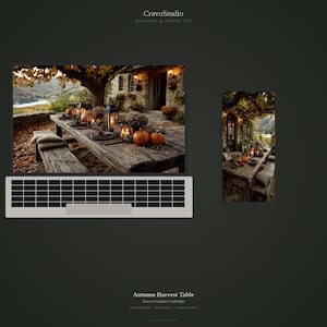 Herbst-Erntetisch Tapete | Toskanischer Kürbis Kerzenlicht (Digitaler Download)