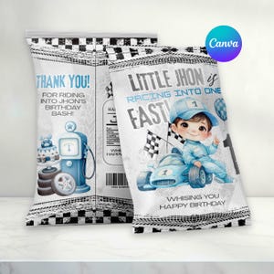 Bomboniera per la festa di compleanno a tema Fast One, sacchetto per patatine stampabile a tema auto da corsa, sacchetto per patatine personalizzabile per il primo compleanno a tema gara, decorazione per la festa di compleanno a tema Fast One su tela