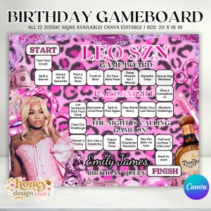 Leo SZN Birthday Board Game, Cheetah Print Drinking Board Game, Bachelorette Game Board Leo Season Party Board Game Editable Template