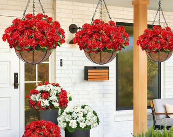 Flores artificiais de gerânio, vermelhas, resistentes aos raios UV, para decoração de jardins, pátios e cemitérios.