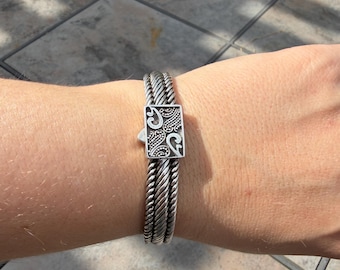 Sterling Silver Multi Cable Cuff Bracelet 925 Push Clasp Vintage Style Heavy Statement Bracelet 41.89g