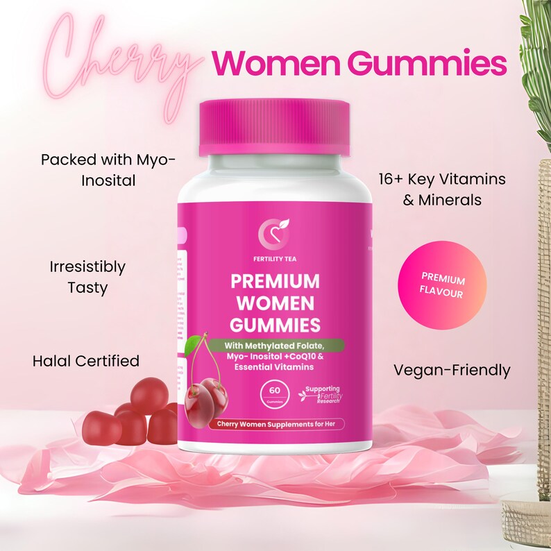 Fruchtbarkeitstee • Multivitamin Gummies für Frauen Vollgepackt mit • Myo-Inosit, Folsäure, Vitamin D, C & B12 - kostenloser Versand Bild 6