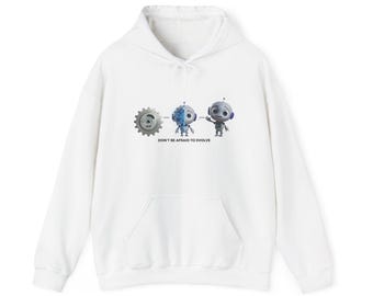 Sudadera con capucha GearyBot -No tengas miedo de evolucionar- Sudadera con capucha con diseño de evolución de robot adorable, regalo para amantes de la ciencia, la tecnología, la ingeniería y las matemáticas (STEM) y la inteligencia artificial.