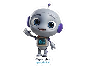 Pegatina Geary Bot - Bonita pegatina de vinilo troquelada para portátil o botella de agua / gearybot.ai / Regalo para amantes de los robots