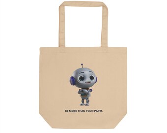 Bolso GearyBot -Sé más que tus partes- Bolso de lona ecológico con forma de robot, regalo para amantes de la ciencia, la tecnología, la ingeniería y las matemáticas (STEM) y la inteligencia artificial (IA), bolsa de compras reutilizable.