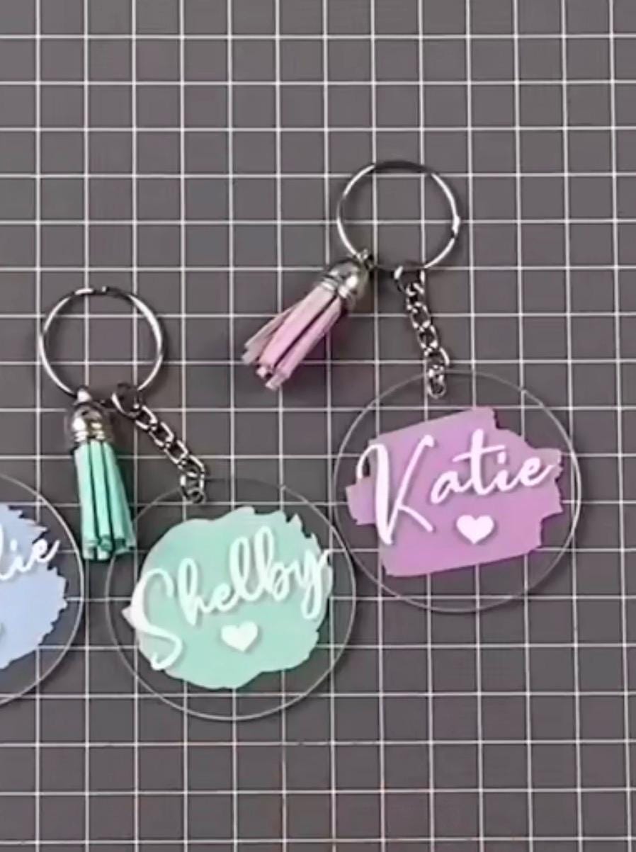 Personalized Round Acrylic Keychain | Custom Name, Initial, Tassel ...