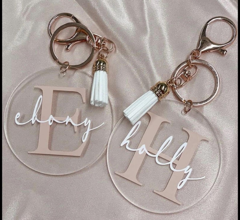 Personalized Round Acrylic Keychain | Custom Name, Initial, Tassel ...