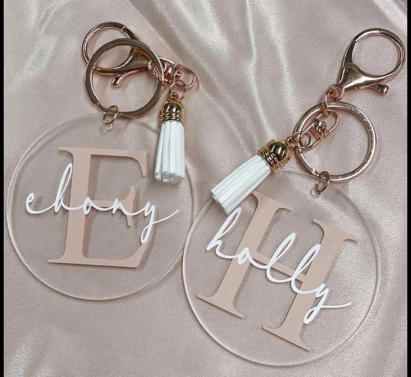 Personalized Round Acrylic Keychain | Custom Name, Initial, Tassel ...