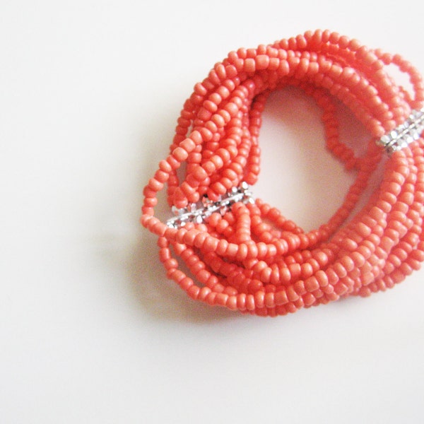 Coral pink beaded bracelet- little sand beads layered- neon coral pink reserved for jessicawe
