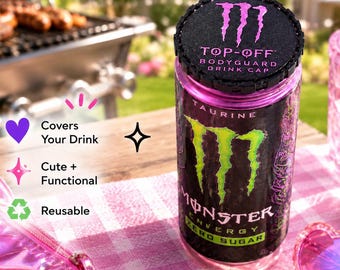TopOff Bodyguard ID Can Cover, Monster Inspired Drink Saver, Easy Can-Topper to Keep Bugs Out, Energy Lover Gift Idea