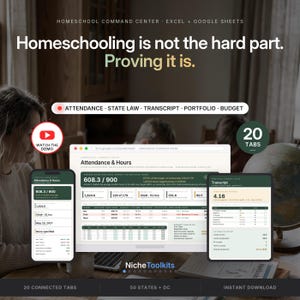 Homeschool Planner Spreadsheet Attendance Hours Log 50 State Requirements High School Transcript Gradebook Portfolio Excel Google Sheets