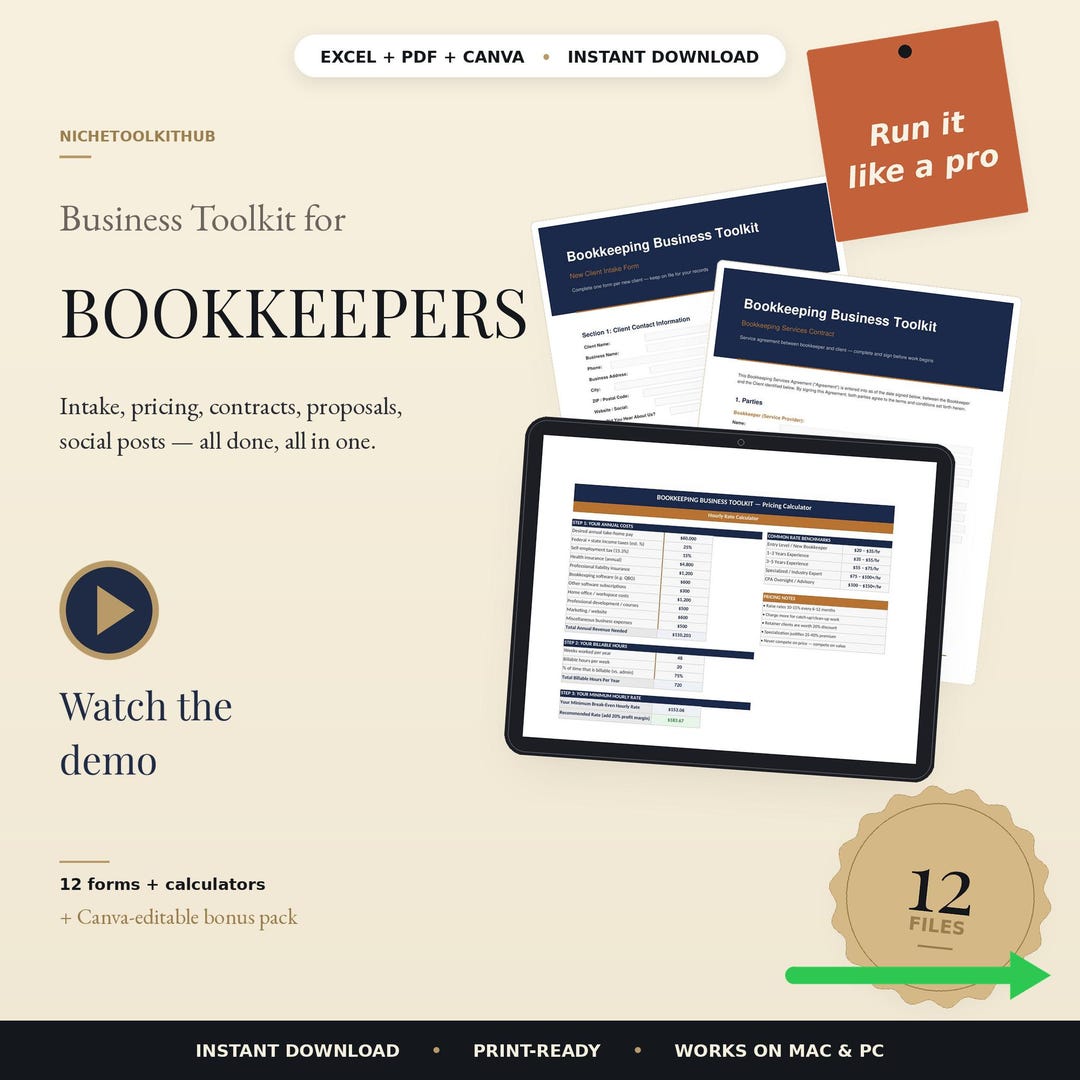 Bookkeeper Business Toolkit | Bookkeeping Templates Bundle | Client ...