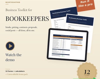 Bookkeeper Business Toolkit | Bookkeeping Templates Bundle | Client Intake, Contract, Rate Tool & 50 Social Posts | Excel PDF Canva