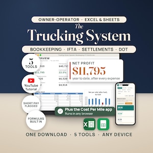 Owner Operator Trucking Spreadsheet Bundle: Bookkeeping, IFTA Fuel Tax, Settlement Pay, DOT Maintenance Log