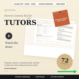 Tutor Progress Report Template | Parent Communication Kit for Private Tutors | 72 Comment Bank, Email Scripts & Session Notes | PDF Word