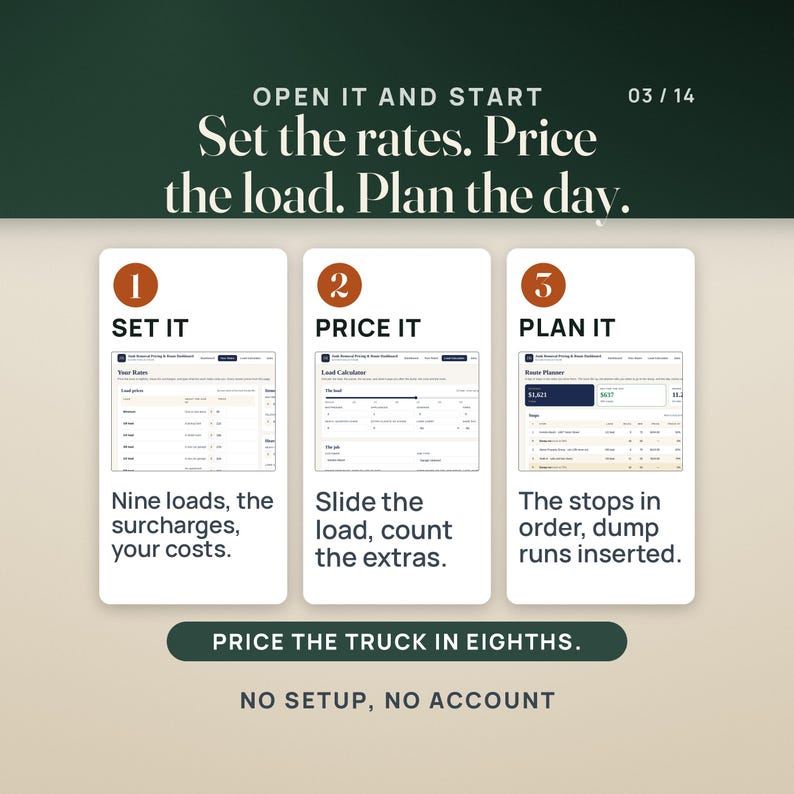 Junk Removal Pricing and Route Dashboard | Truck Load Fraction Calculator App, No Install | Dump Fee, Crew Cost & Job Profit image 3