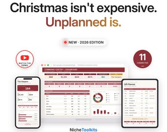 Planificateur de budget de Noël - Feuille de calcul - Suivi des cadeaux - Budget des fêtes - Excel - Google Sheets - Suivi des offres du Black Friday - Liste de cadeaux de Noël