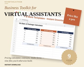 Virtual Assistant Business Toolkit | VA Forms Bundle with Client Onboarding, Contract, Pricing Calculator & 50 Social Posts | Excel PDF