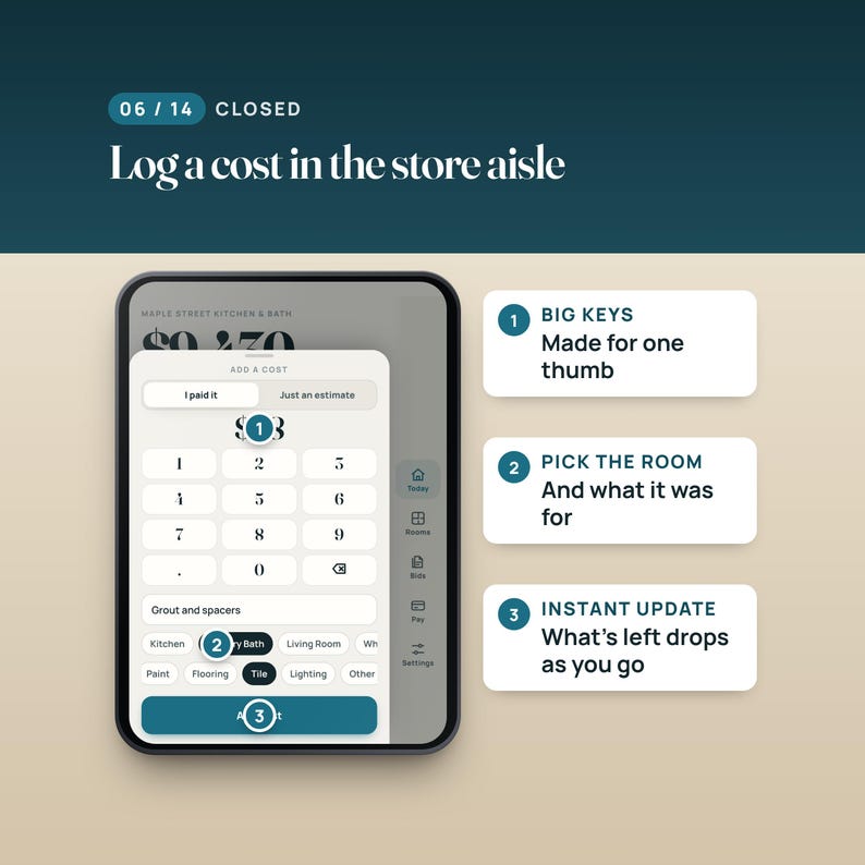 Renovation Budget Planner Web App, Remodel Cost Tracker, Two-Screen Layout, Compatible with iPhone Duo imagen 6
