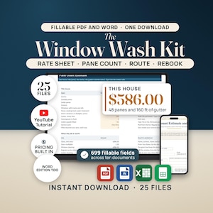 Window Cleaning Business Toolkit | Gutter Cleaning Forms Bundle with Pane Count Estimate Calculator, Invoice & Route Sheet | Excel PDF image 1
