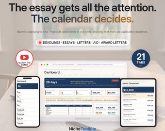 College Application Tracker Spreadsheet | Scholarship and Common App Deadline Planner for Excel and Google Sheets | Compare Award Letters