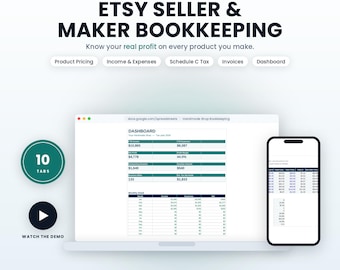 Handmade & Etsy Seller Bookkeeping Spreadsheet | Excel and Google Sheets Product Pricing and Profit Tracker | Schedule C Tax Template