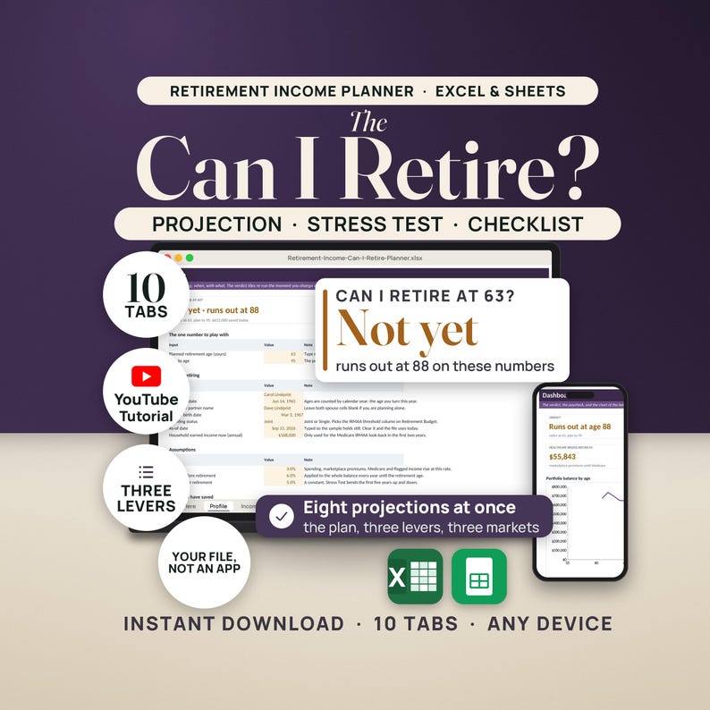 Retirement Planner Spreadsheet | Can I Retire Calculator, Retirement Paycheck, Budget, Social Security, Checklist | Excel Google Sheets imagen 1