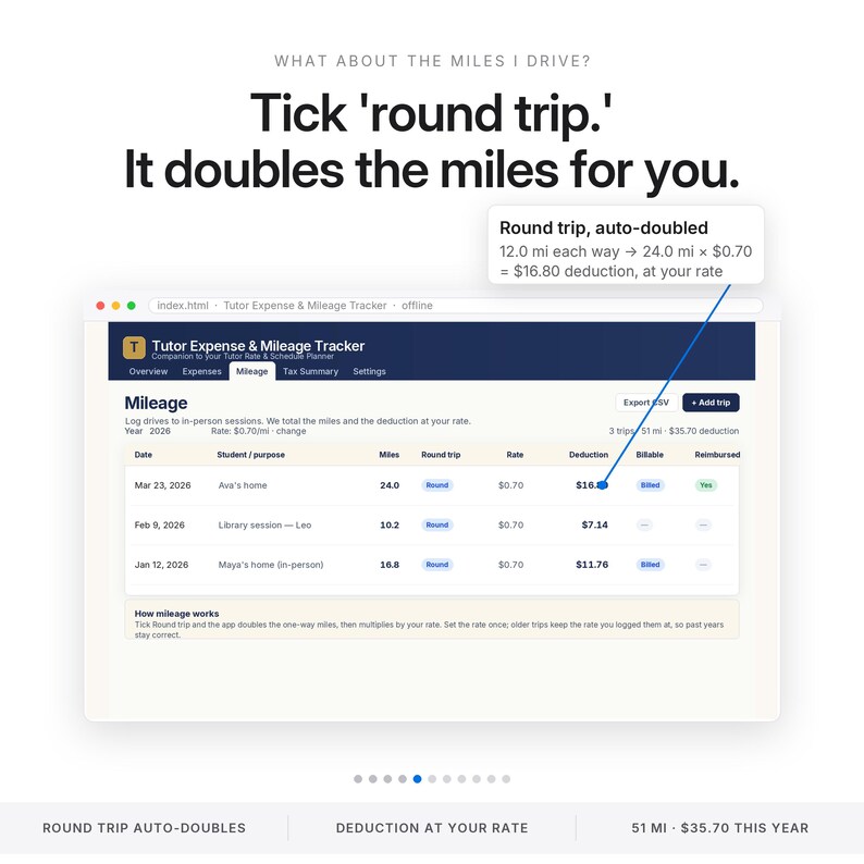 Tutor Expense and Mileage Tracker App Bill Clients for Materials and Travel Track Write-Offs No Spreadsheet Offline One File image 5