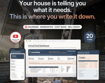 Home Maintenance Planner Spreadsheet Appliance Warranty Log Seasonal Checklist Home Inventory Improvement Cost Basis Excel Google Sheets