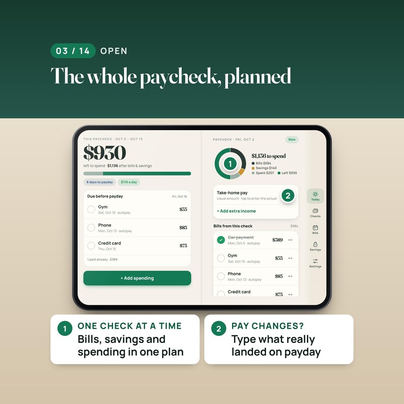 Paycheck Budget Web App, Offline Budget Planner with Two-Screen Layout, Compatible with iPhone Duo image 3