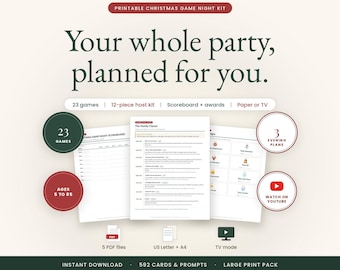 Family Christmas Games Bundle | 23 Printable Party Games + Host Kit | Christmas Trivia, Bingo, Charades for Kids Adults and Seniors