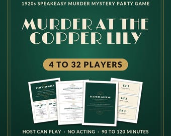 1920s Murder Mystery Party Game Printable, Speakeasy Party for 4-32 Players, Host Can Play, No Acting, Murder at the Copper Lily