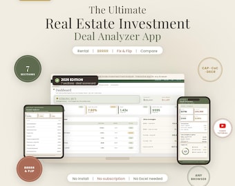 Real Estate Deal Analyzer Dashboard App | Investment Property Calculator for Any Browser | Rental, BRRRR & Fix and Flip ROI Tool