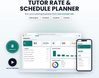 Tutor Rate and Schedule Planner | Private Tutoring Business Software | Pricing Calculator, Student Tracker, Invoices | HTML App No Install