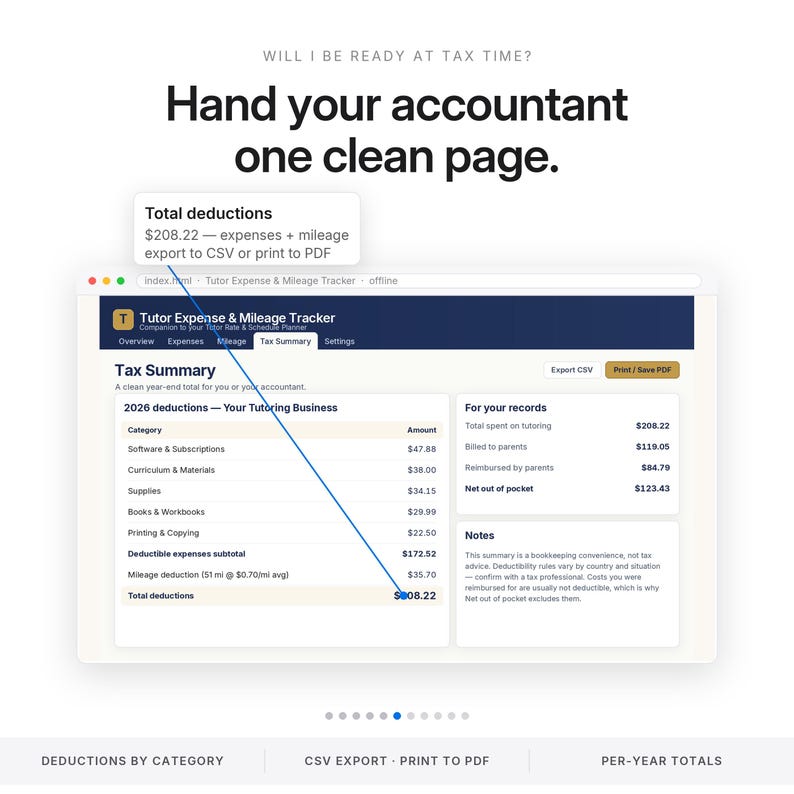 Tutor Expense and Mileage Tracker App Bill Clients for Materials and Travel Track Write-Offs No Spreadsheet Offline One File image 6