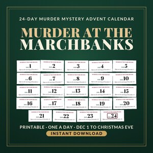 Murder Mystery Advent Calendar Printable, 24 Day Christmas Detective Game for Adults and Teens, Murder at the Marchbanks, Cozy Whodunit bild 1
