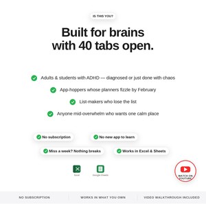 ADHS Planer Vorlage | Digital Life Organizer für Excel & Google Sheets | Selbstsortierende Aufgabenmatrix, Gehirndump, sanfte Gewohnheiten Bild 10
